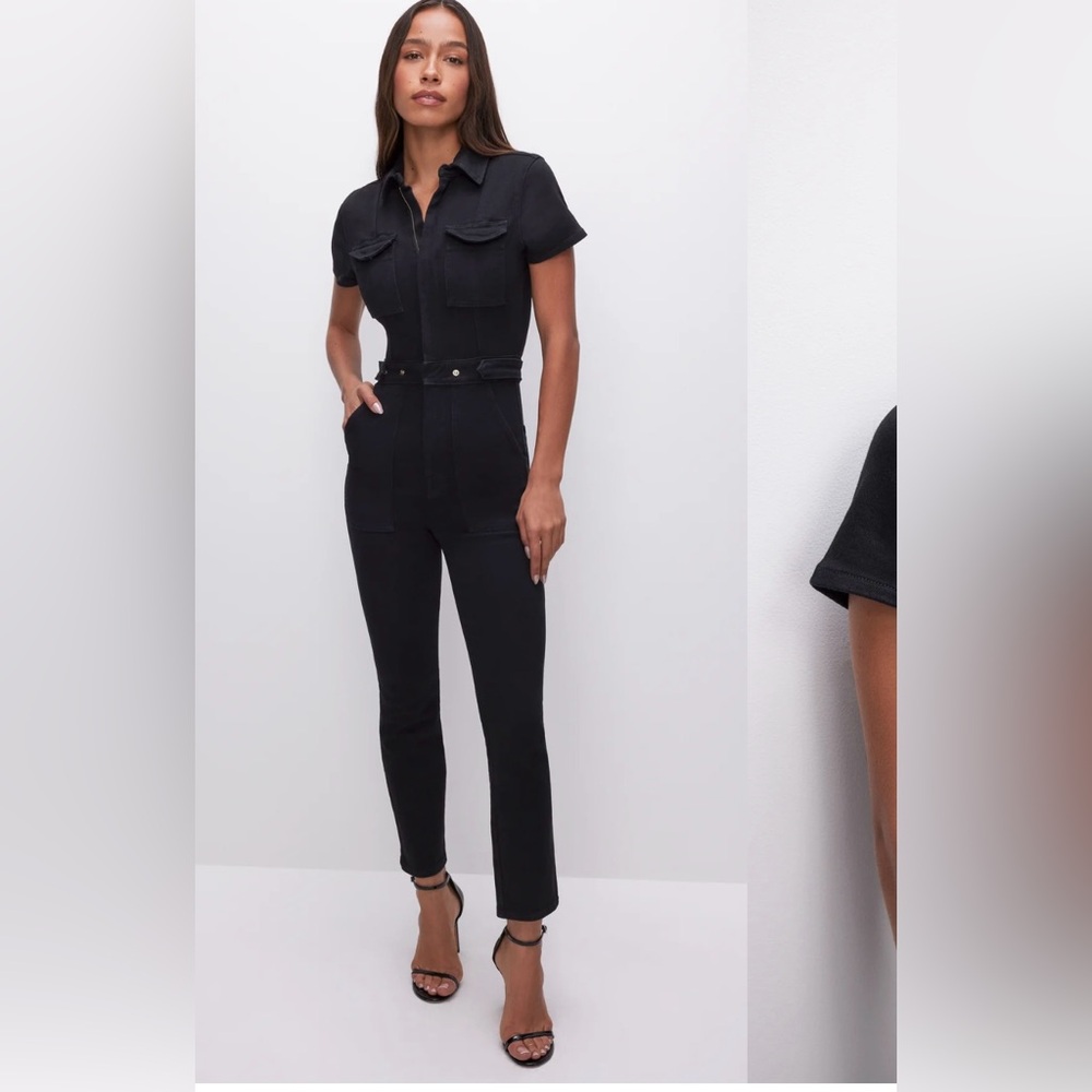 Good American Black Short Sleeve Fit for Success Jumpsuit